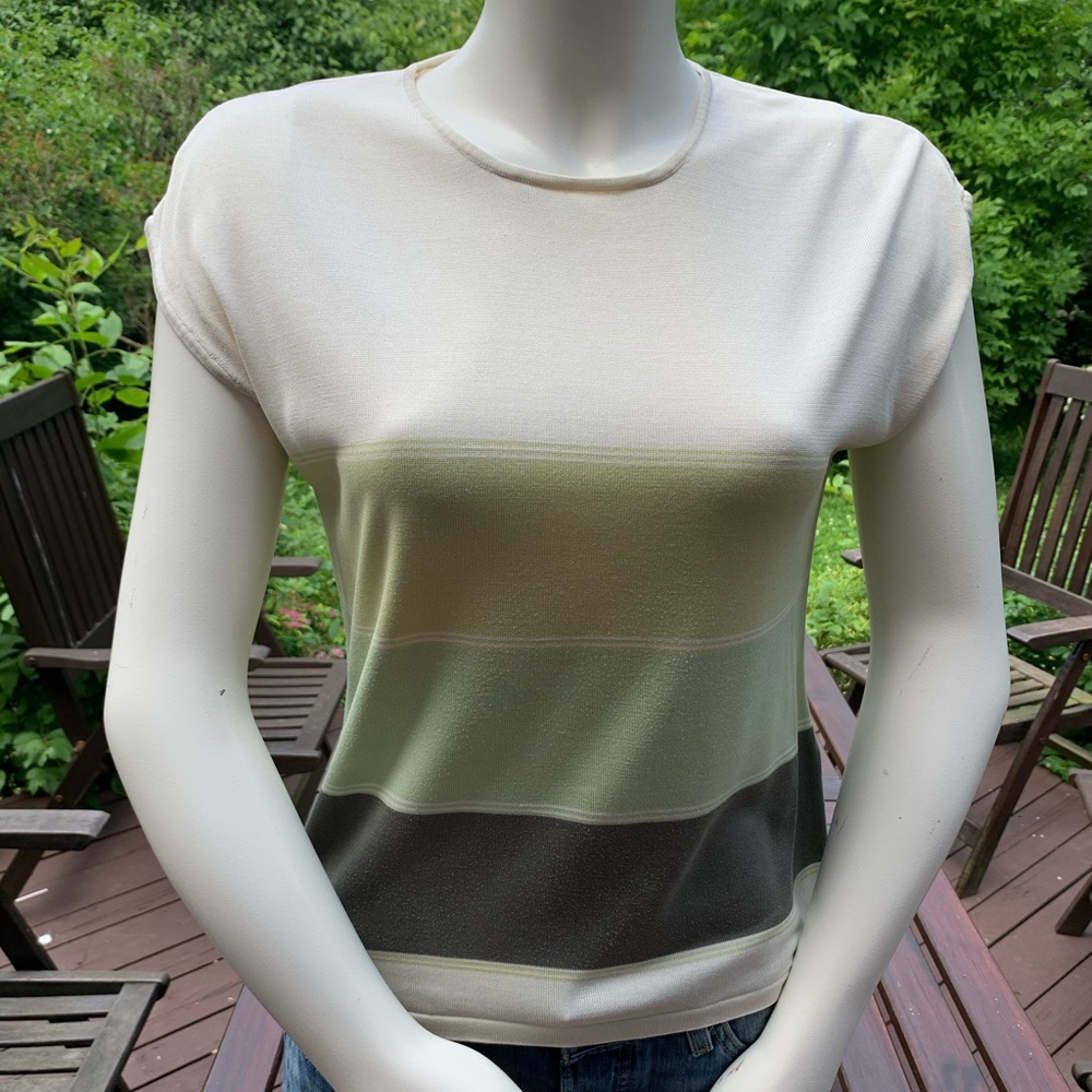 Marks & Spencer silk knit tank top light beige 90’s green color blocks UK18 US14